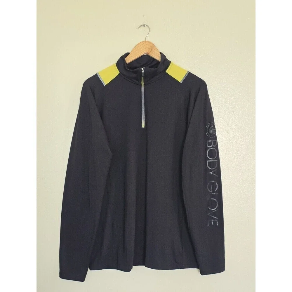 Body Glove Mens Large Quater Zip Athletic Pullover Shirt Black Stretch Active
